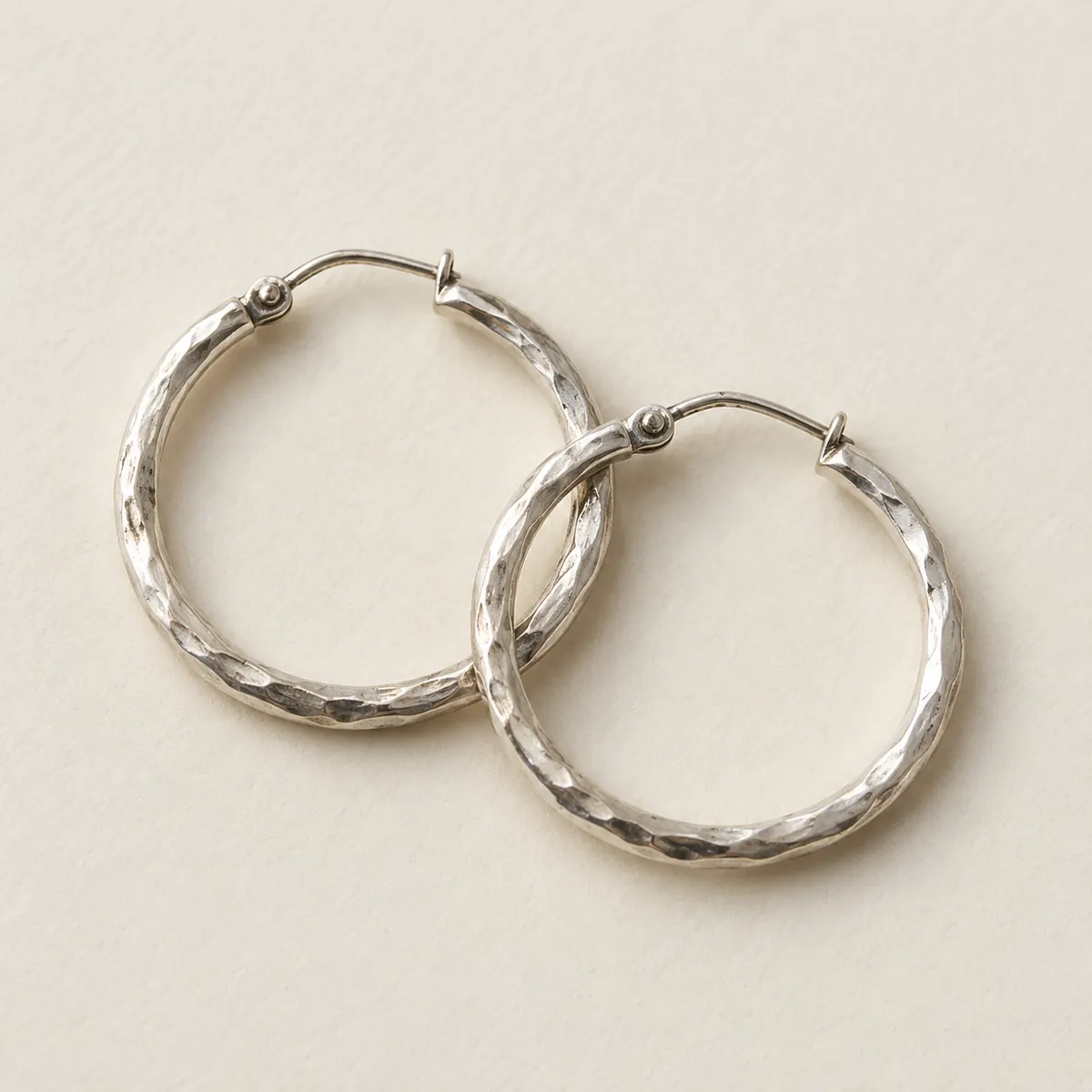 Hammered silver hoops