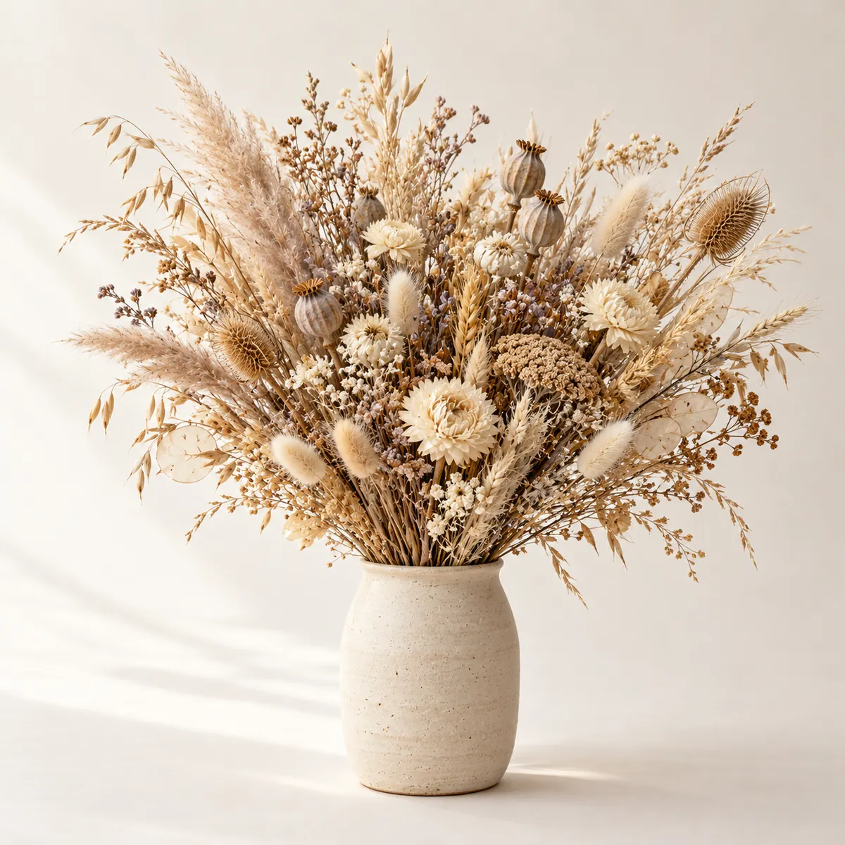 Dried flowers in a ceramic vase